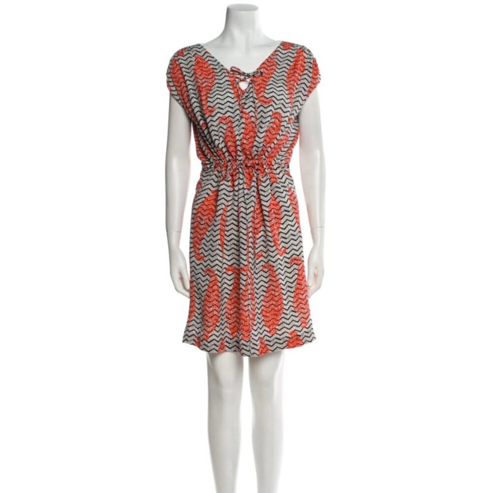 Tory Burch Silk Knee Length Coastal Koi Fish Dress | Orange Black White | SZ 4